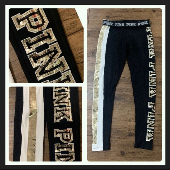 NEW PINK VS GOLD BLING RARE LEGGINGS S - Picture 1 of 8